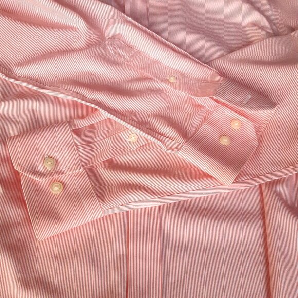 Banana Republic SZ L Slim Fit 100% Cotton Orange Striped Men's Button Up Shirt - Picture 5 of 15